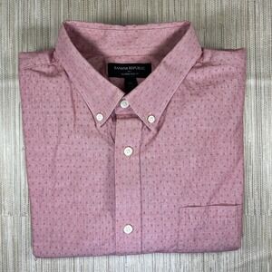 Banana Republic Tailored Slim Fit Mens Red Micro Dot Button Down Shirt XL Prep
